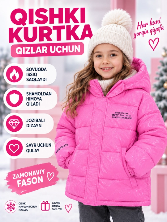 Детская зимняя куртка с капюшоном для девочки -110-160