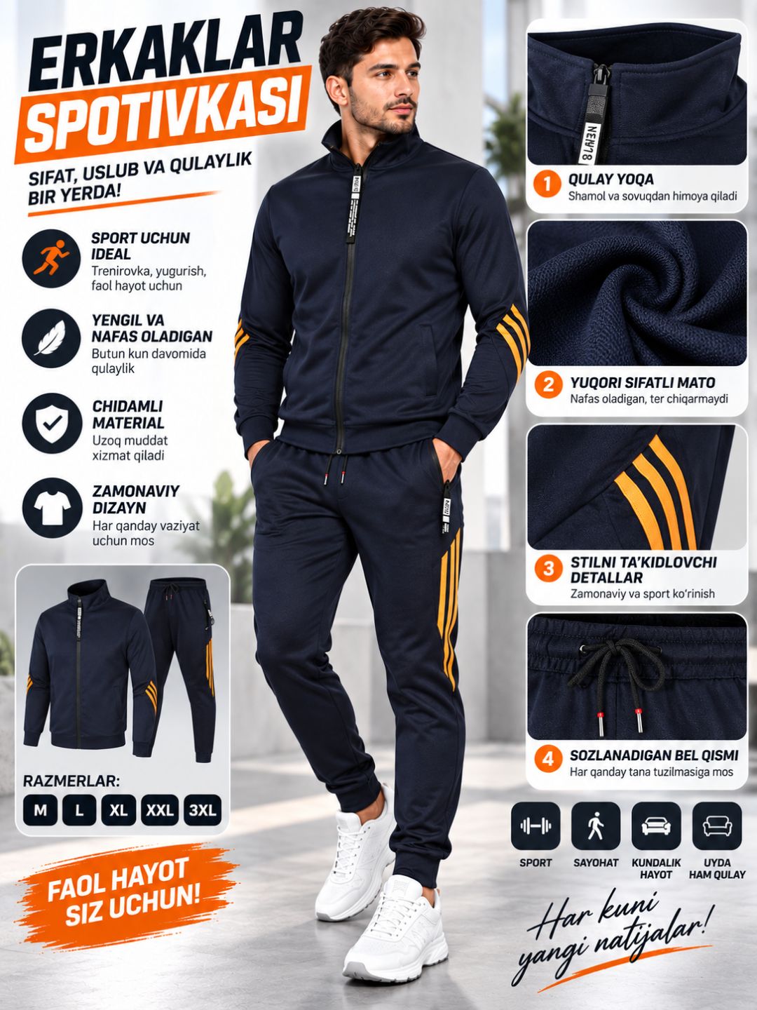 Erkaklar sport kostyumi, sportivka, ikki qismli to'plam