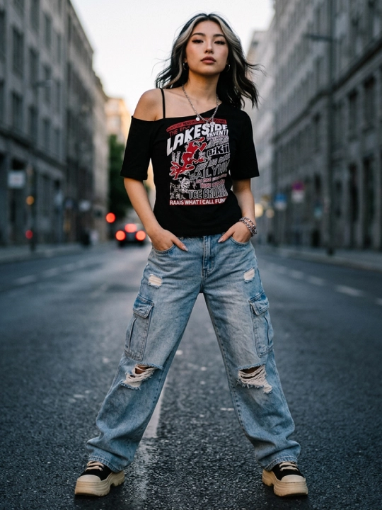 Qora bazaviy futbolka ayollar uchun, bir yelkali Y2K topik, croptop, koreys uslubi