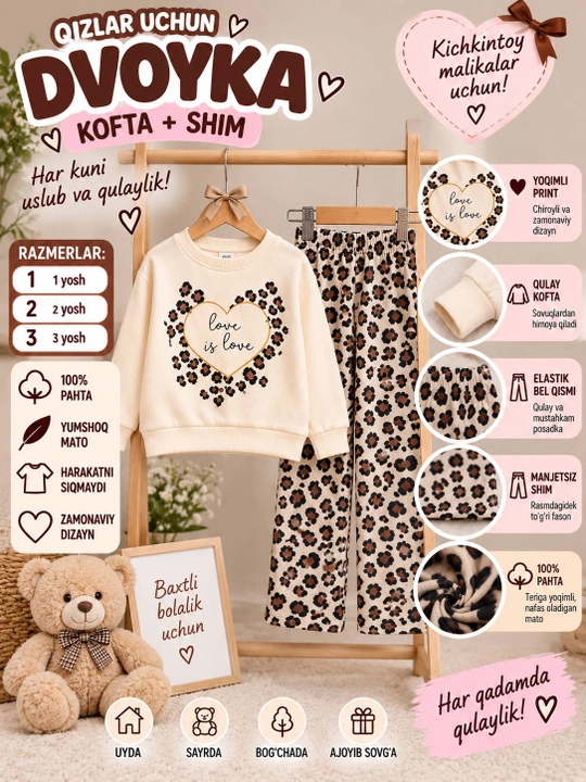 Детский костюм 1–7 лет, свитшот и брюки, костюм-двойка для девочки