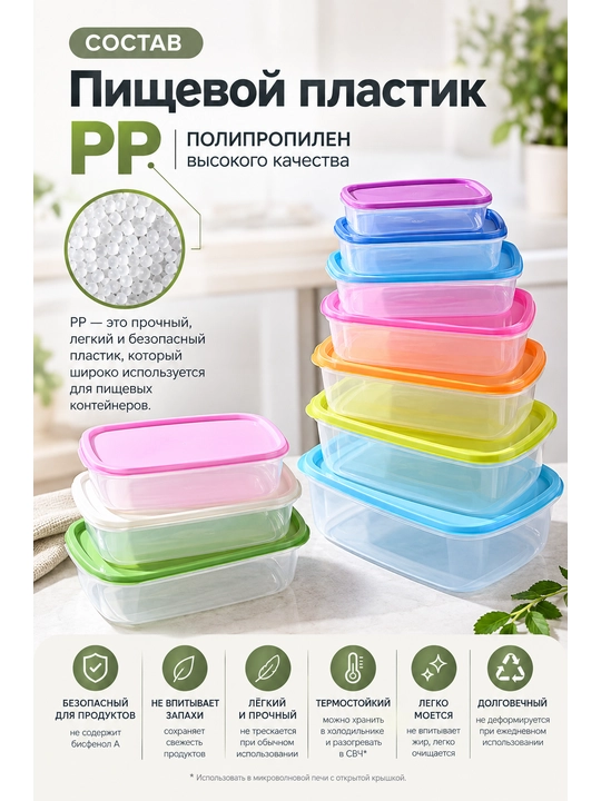 Пластиковые контейнеры для хранения еды и продуктов, набор из 3-х и 7 штук