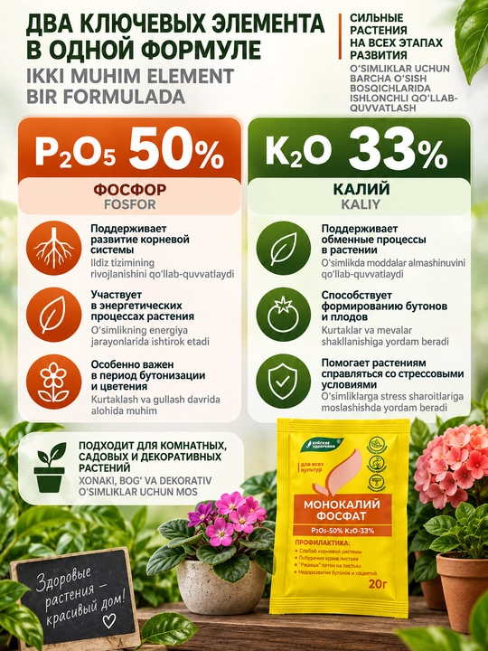 Монокалий фосфат Bonsai Way Organic P₂O₅ 50% K₂O 33% для растений