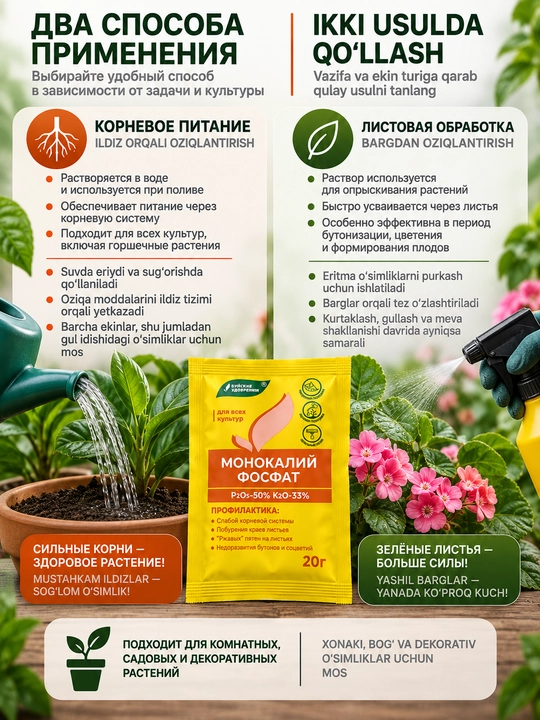 Монокалий фосфат Bonsai Way Organic P₂O₅ 50% K₂O 33% для растений