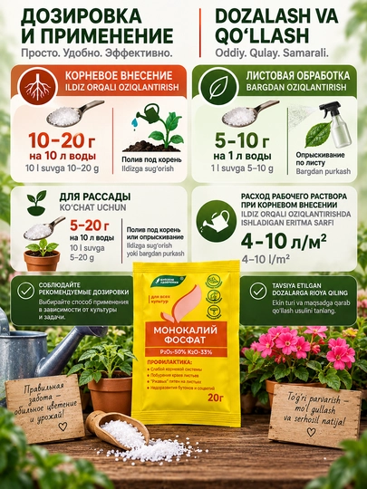 Монокалий фосфат Bonsai Way Organic P₂O₅ 50% K₂O 33% для растений