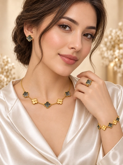 Ayollar, qizlar uchun premium 4tasi 1da to‘plam, zanjir,uzuk (16-20),bujiteriya, Van Cleef