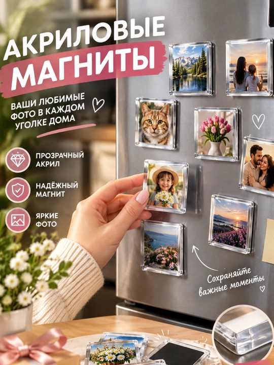 Shaffof akril magnit ramka — foto va suvenirlar uchun - 