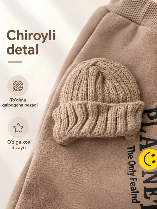 Bolalar uchun issiq sport kostyumi-svitshot va jogger shim,3D ayiqcha dizaynli