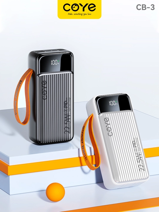 Tashqi akkumulyator Power Bank 20000–30000 mAh, 22.5W, 2 ta ichki kabel bilan
