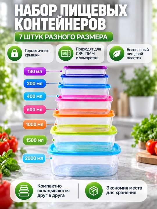 Пластиковые контейнеры для хранения еды и продуктов, набор из 3-х и 7 штук