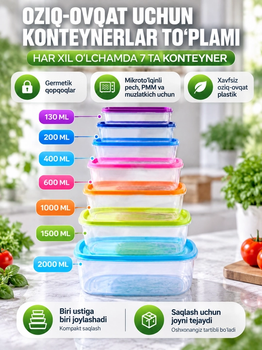 Пластиковые контейнеры для хранения еды и продуктов, набор из 3-х и 7 штук