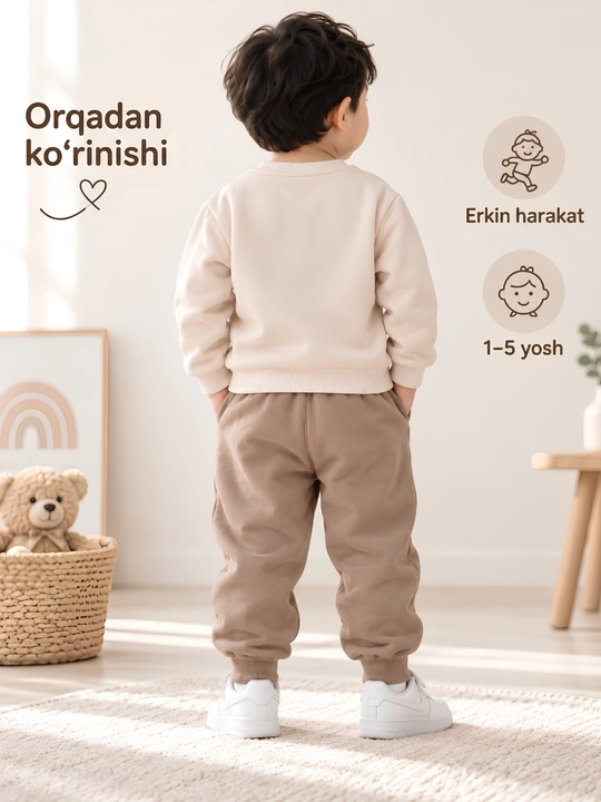 Bolalar uchun issiq sport kostyumi-svitshot va jogger shim,3D ayiqcha dizaynli