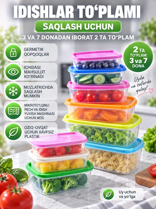 Пластиковые контейнеры для хранения еды и продуктов, набор из 3-х и 7 штук