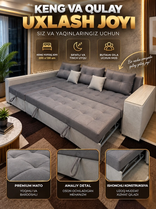 Yashikli yig‘ma burchakli divan, yumshoq divan, divan karavot Woodzone