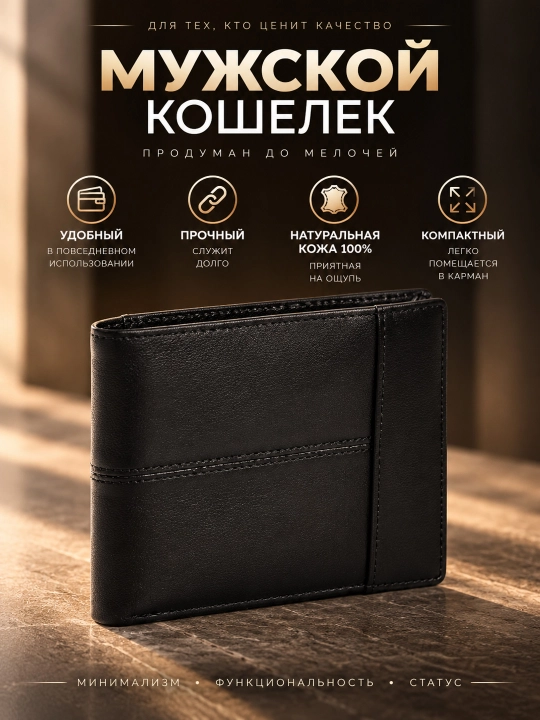 Erkaklar hamyoni Genuine Leather Classic Black