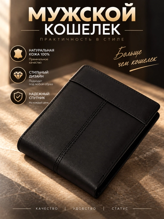 Erkaklar hamyoni Genuine Leather Classic Black