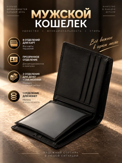 Erkaklar hamyoni Genuine Leather Classic Black