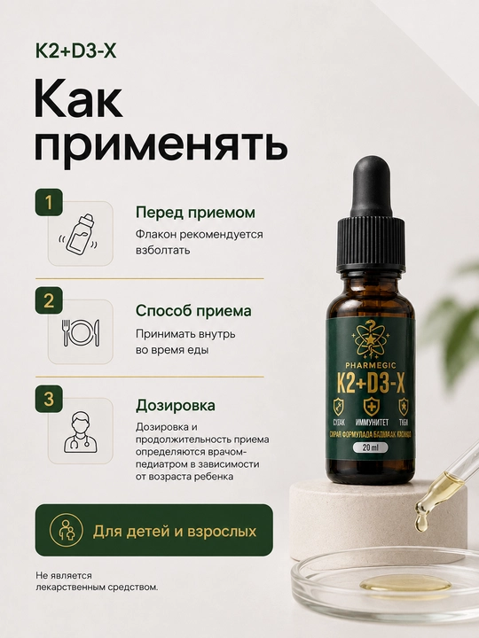 Vitamin D3 K2 tomchilar K2+D3-X bolalar va kattalar uchun, D3 450 XB, K2 MK-7, 20 ml