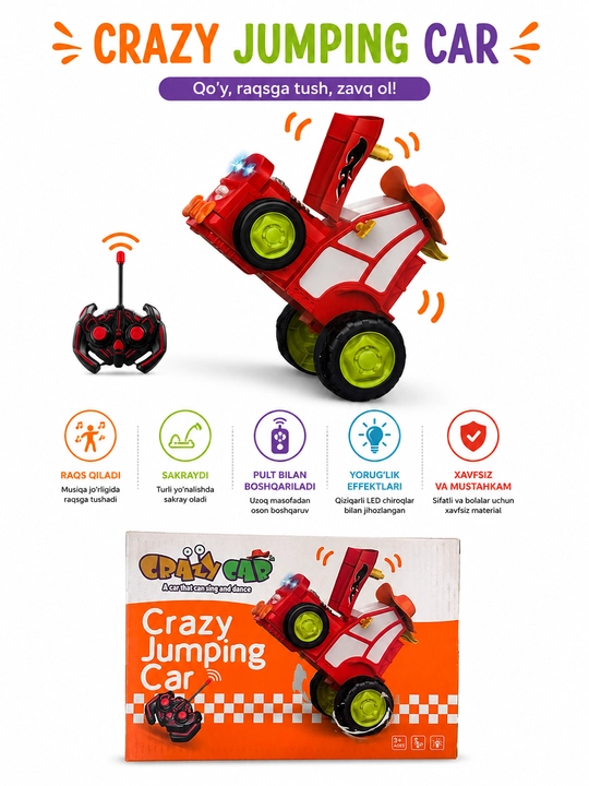 Sakraydigan raqs tushuvchi pultli mashina Crazy Car, traktor - 