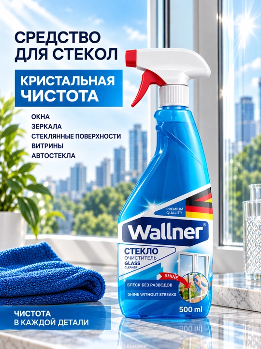 Wallner oynalarni tozalovchi vosita, 500 ml, iz qoldirmaydi, deraza va ko‘zgu uchun - 