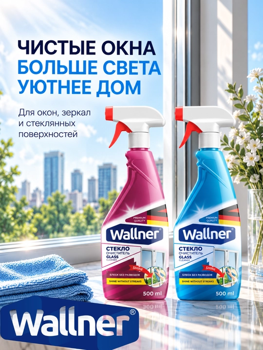 Средство для стекол Wallner, 500 мл, без разводов, для окон и зеркал
