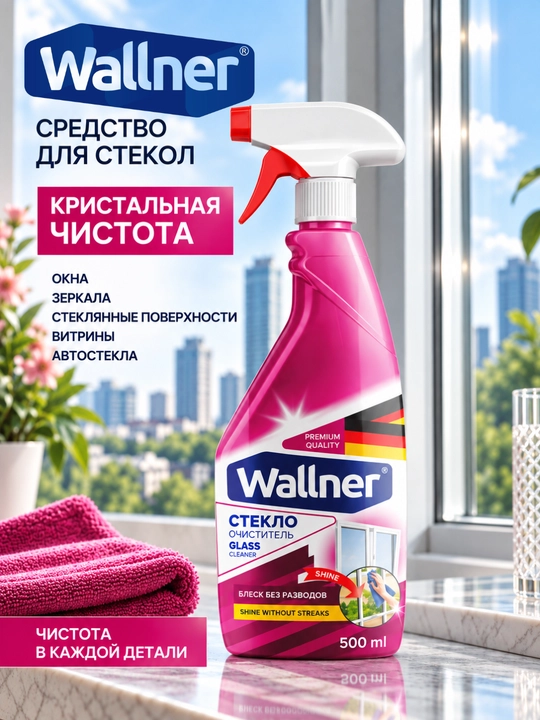 Wallner oynalarni tozalovchi vosita, 500 ml, izsiz, gul hidi bilan - 