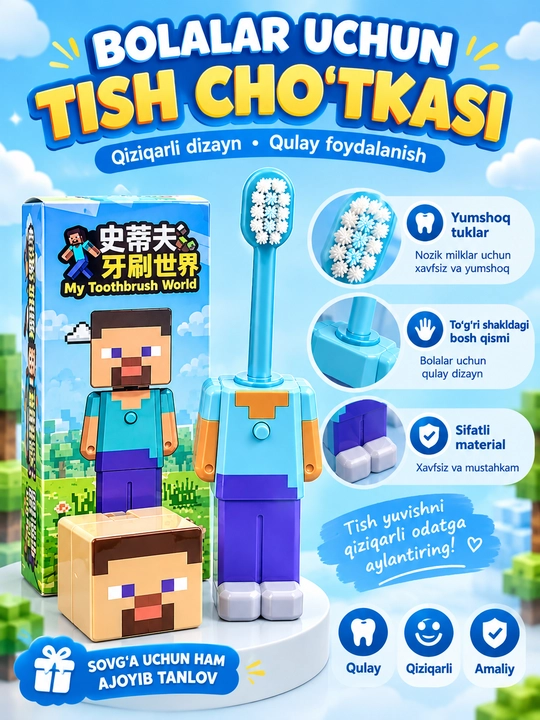 Minecraft va boshqa qahramonli bolalar tish chotkasi