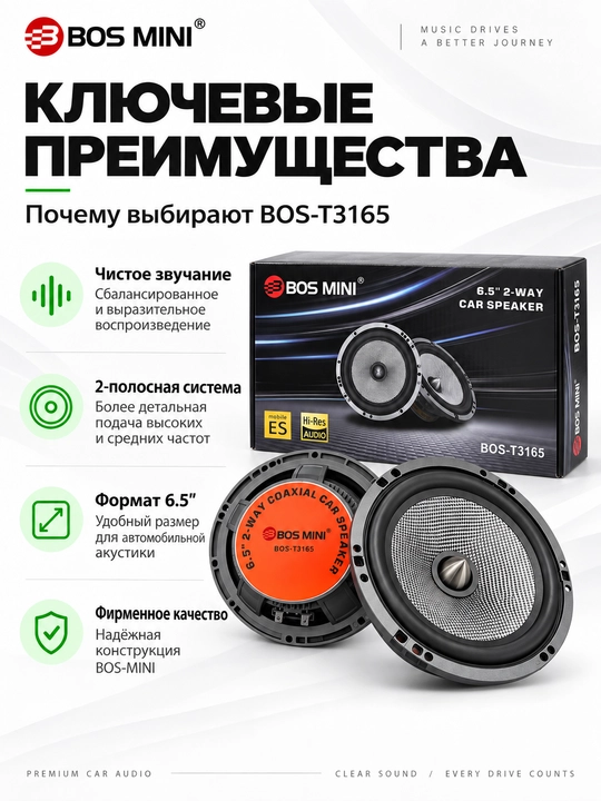 Автомобильные динамики BOS-MINI BOS-T3165, 6,5″, 40 Вт, 2 шт