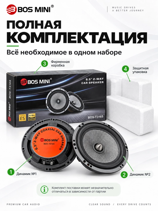 Автомобильные динамики BOS-MINI BOS-T3165, 6,5″, 40 Вт, 2 шт