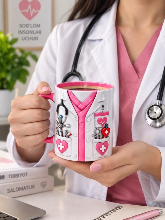 Shifokor uchun original keramik krujka, tibbiy dizayn, sovg‘a uchun - 