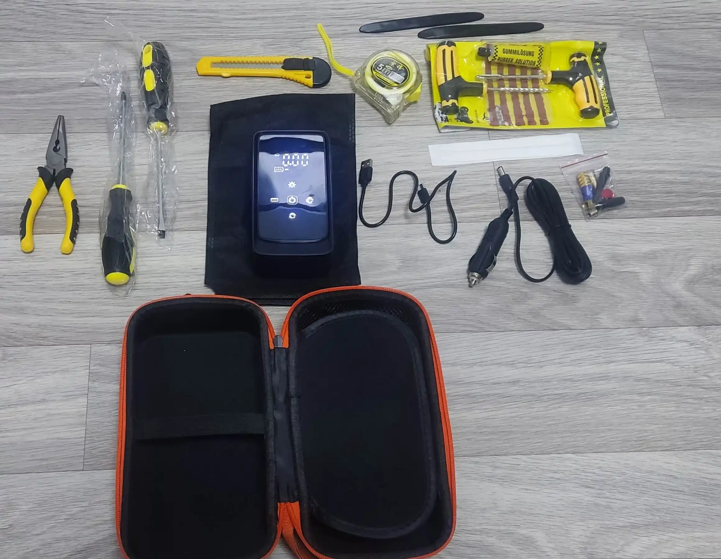 Avtomobil uchun elektr simsiz kompressor nasosi + shina ta’mirlash to‘plami