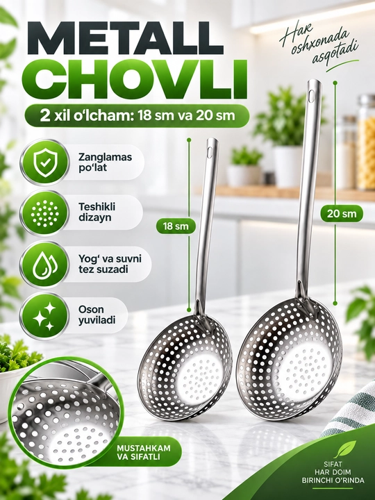 Metall chovli, oshxona uchun teshikli kapgir - 