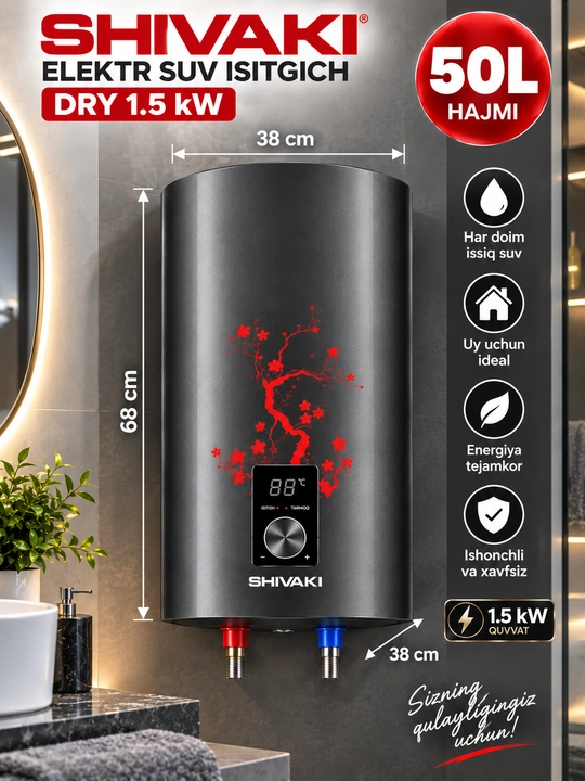 Электрический водонагреватель SHIVAKI DRY, 50 л, 1,5 кВт