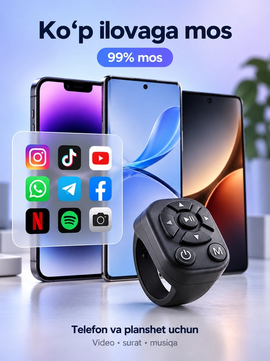 Telefon uchun Bluetooth halqa pult video  surat va sahifalarni masofadan boshqarish uchun