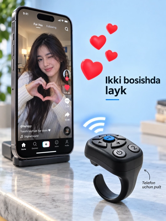 Telefon uchun Bluetooth halqa pult video  surat va sahifalarni masofadan boshqarish uchun
