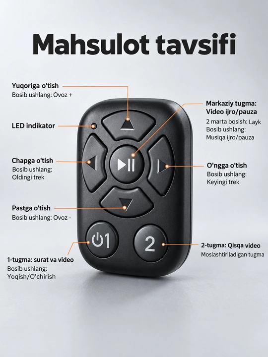 Telefon uchun Bluetooth halqa pult video  surat va sahifalarni masofadan boshqarish uchun