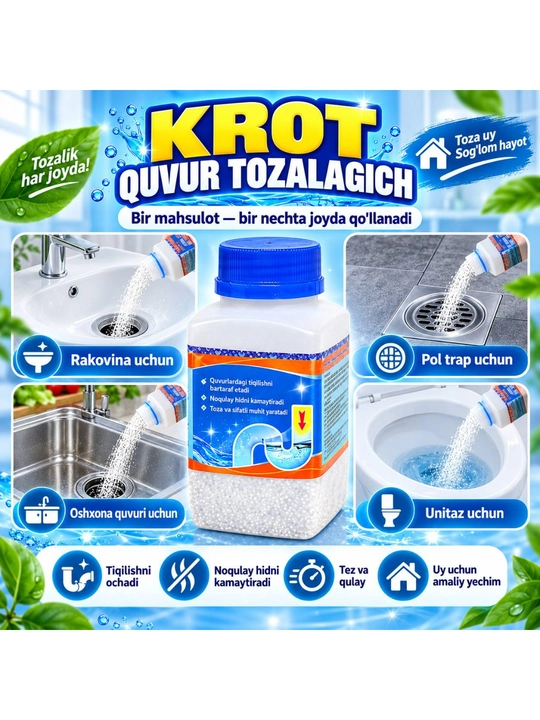 Quvurlarni tozalash vositasi, kanalizatsiya tozalash kukuni - 