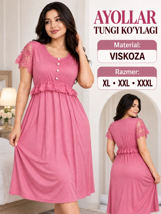 Женская ночная сорочка из вискозы, удобная одежда для дома и сна, XL–XXXL - 
