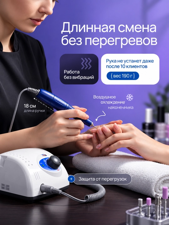 Manikyur va pedikyur apparati Strong 210, professional frezer 35000 aylanish, 105L ruchka
