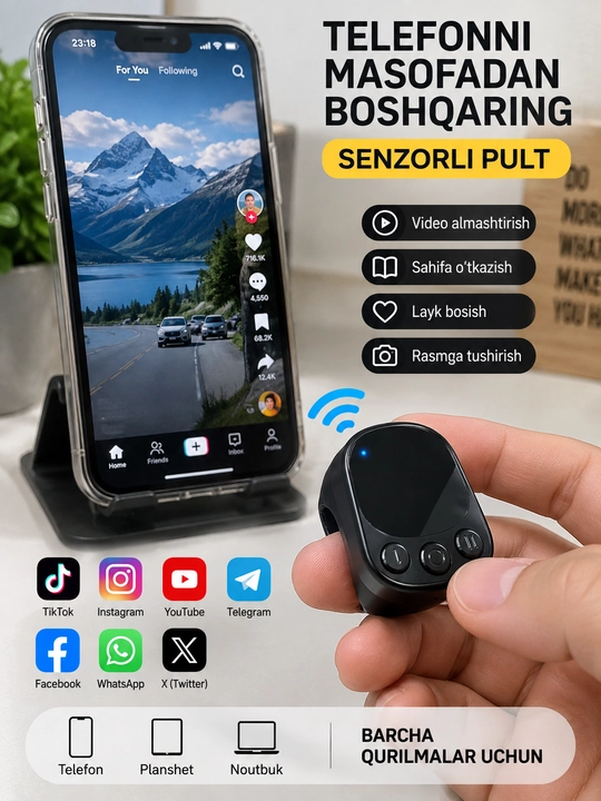 Bluetooth-пульт-кольцо для телефона  управление видео, страницами и камерой - 