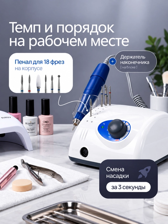 Manikyur va pedikyur apparati Strong 210, professional frezer 35000 aylanish, 105L ruchka