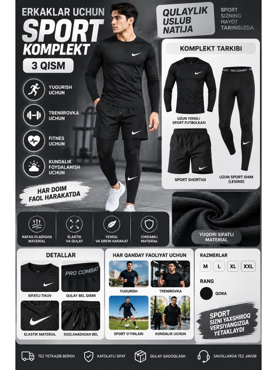 Erkaklar uchun sport komplekt 3 qism - 