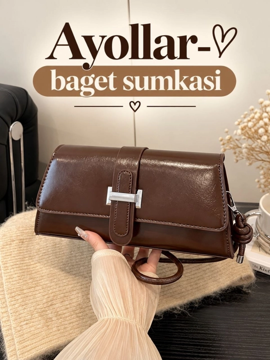 Ayollar uchun ekocharmdan tayyorlangan yelka va qo‘lga osiladigan baget sumkasi, kross-bodi klatchi