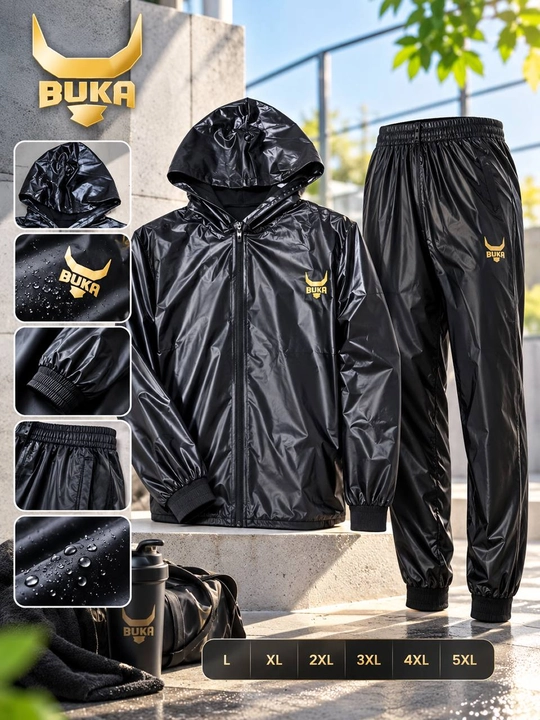 BUKA kapyushonli vazn tushirish kostyumi — mashg‘ulotlar uchun sport kostyumi, qora, L–5XL - 