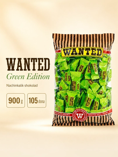 “WANTED Green Edition” Nachinkaliy shokolad, 900 g, 105 dona ±2%, ishlab chiqaruvchi Ne’mat - 