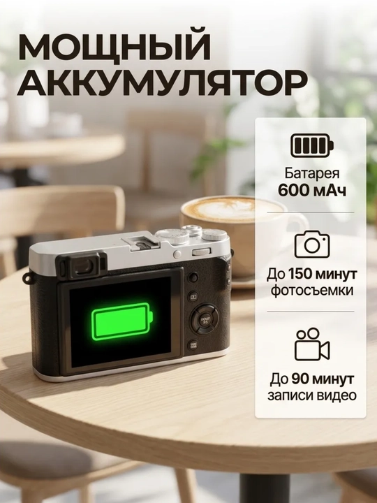 Raqamli retro fotoapparat, ixcham kamera, 128 GB xotira kartasi bilan