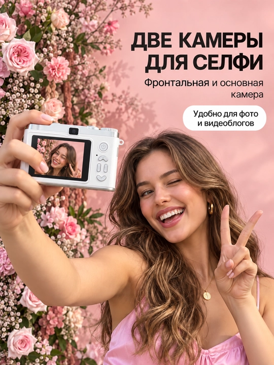 Raqamli retro fotoapparat, ixcham kamera, 128 GB xotira kartasi bilan