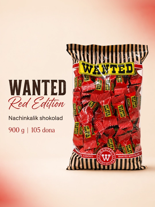 “WANTED Red Edition” nachinkaliy shokolad, 900 g, 105 dona ±2%, ishlab chiqaruvchi Ne’mat - 