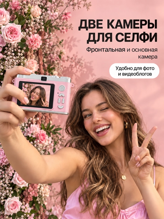 Raqamli retro fotoapparat, ixcham kamera, 128 GB xotira kartasi bilan