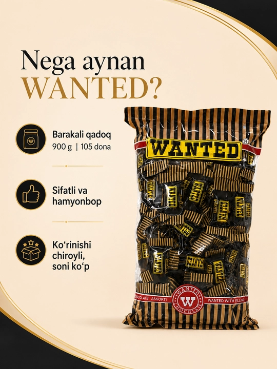 WANTED Edition nachinkali shokolad, 900 g, 105 dona ±2%, chiqaruvchi Ne’mat