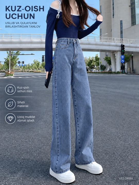 Ayollar uchun baland belli mom jinsilari— turli rangdagi denim shimlar, jinsi shimlar